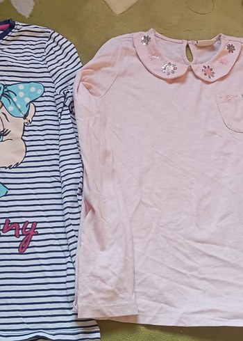 Çiçek İşlemeli Yakalı Pembe Uzun Kollu Tişört ikili fiyattır - Görsel 2