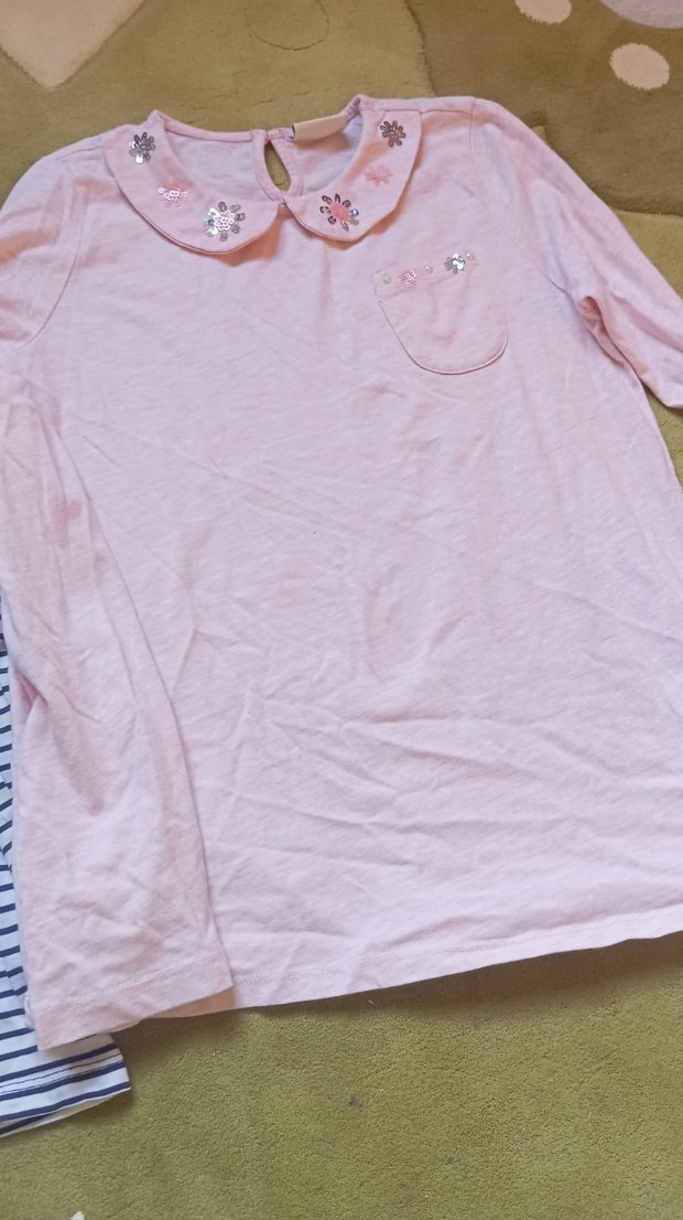 Çiçek İşlemeli Yakalı Pembe Uzun Kollu Tişört ikili fiyattır - Görsel 4