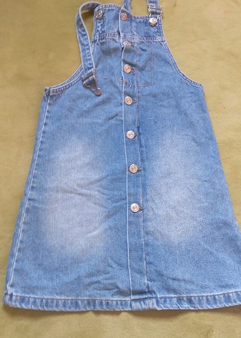 Kızlar için düğmeli kot salopet elbise - Görsel 2