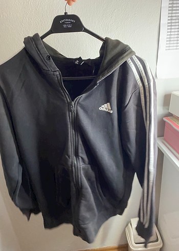 Adidas Siyah Kapüşonlu Fermuarlı Ceket