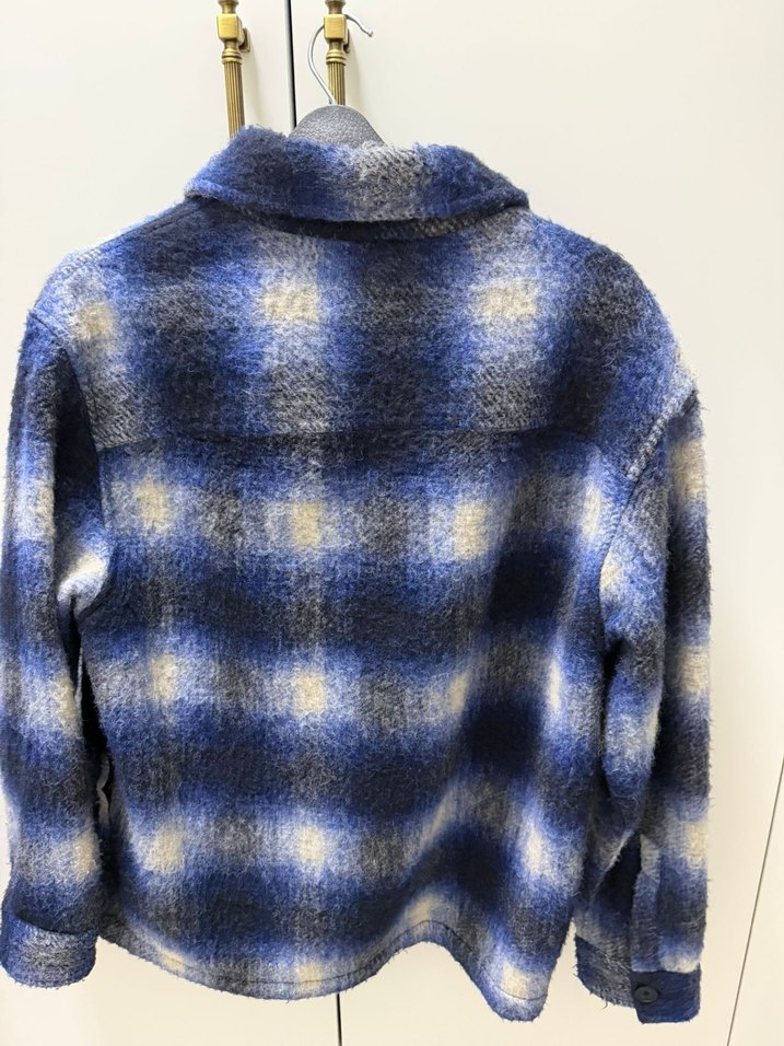 Düğmeli Mavi Gri Yün erkek gömlek - Görsel 2