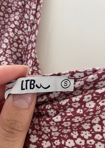 LTB Bordo V Yakalı Kısa Kollu Midi Elbise