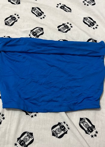 Kadın Mavi Crop Top, Kayık Yaka, Kolsuz