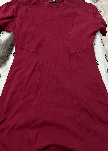 Bordo Kısa Kollu Uzun Pamuklu Elbise