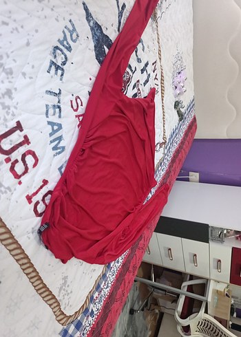 xl Beden Kırmızı Uzun Kollu Drapeli Kadın Bluz