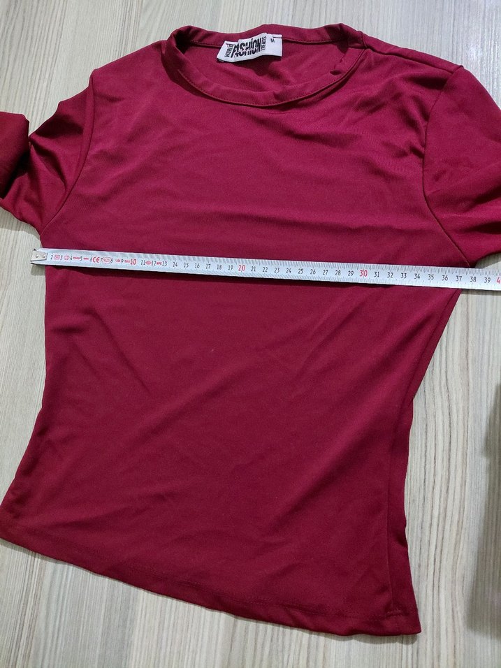 Bordo Uzun Kollu kız tişört kumaşı esnek - Görsel 2