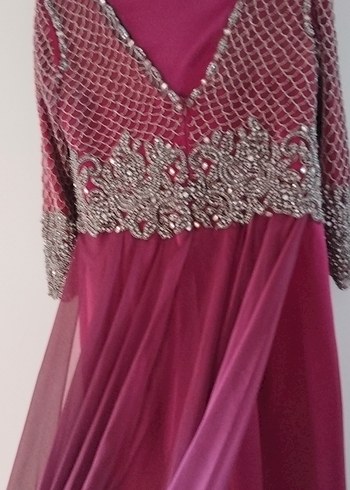 Bordo Uzun Kollu Payetli Abiye Elbise - Görsel 4