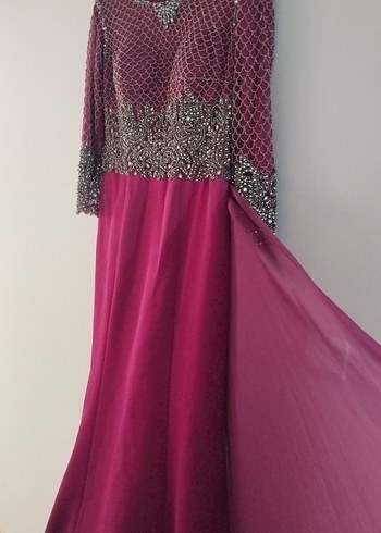 Bordo Uzun Kollu Payetli Abiye Elbise - Görsel 2