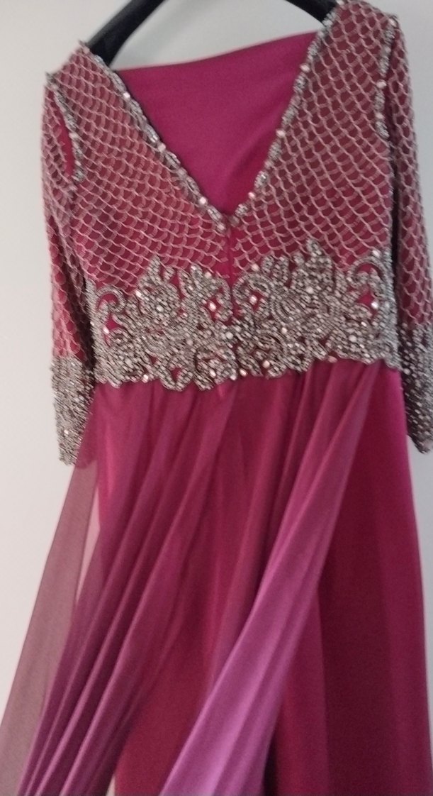 Bordo Uzun Kollu Payetli Abiye Elbise - Görsel 4