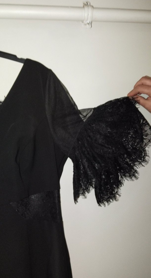 Siyah V Yaka Uzun Kadın Elbise - Görsel 3