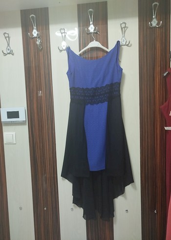 Mavi Siyah Drapeli Midi V Yaka Kadın Elbise - Görsel 4