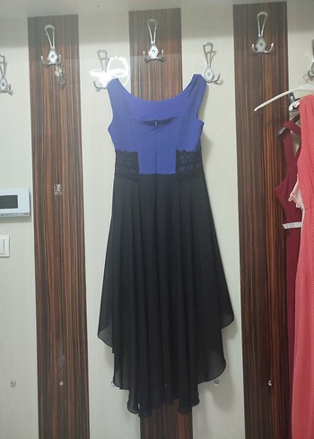 Mavi Siyah Drapeli Midi V Yaka Kadın Elbise - Görsel 2