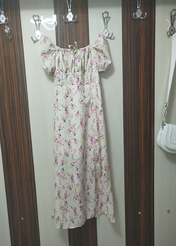 Beyaz Çiçekli Uzun Bohem Elbise - Görsel 2