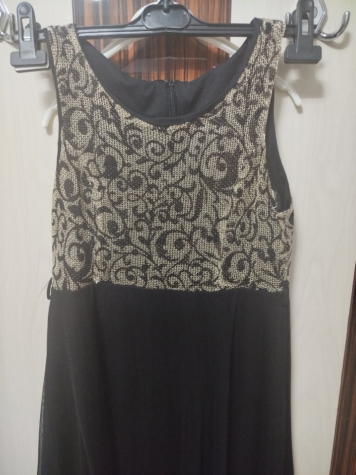 Dantel Detaylı Siyah Yılan Desenli Uzun Elbise - Görsel 2