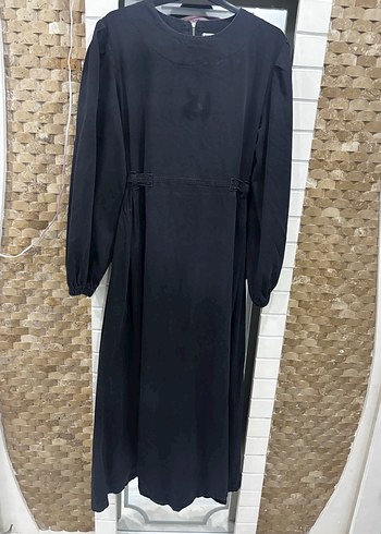 Kadın denim balon kol tesettür elbise - Görsel 3