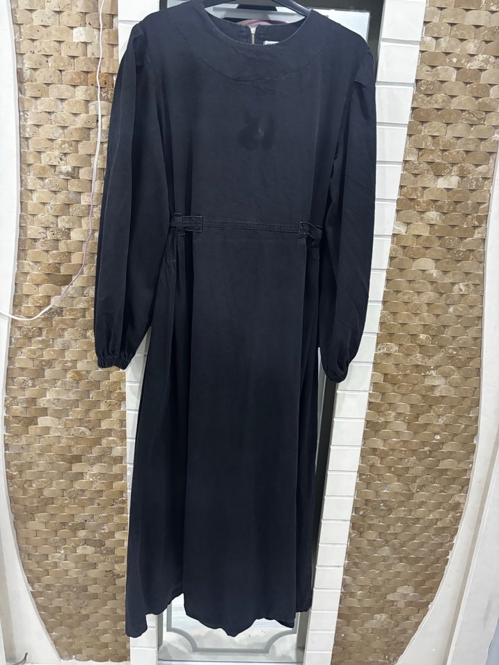 Kadın denim balon kol tesettür elbise - Görsel 3