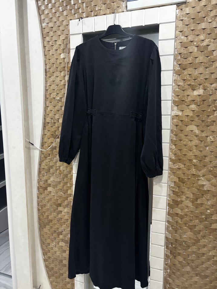 Kadın denim balon kol tesettür elbise - Görsel 2