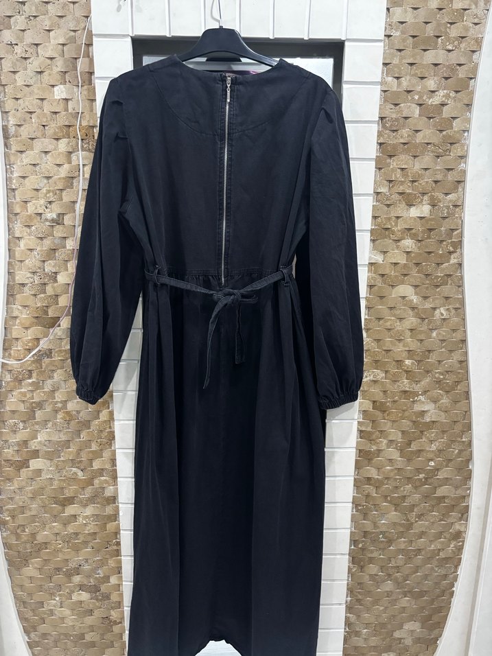 Kadın denim balon kol tesettür elbise - Görsel 4