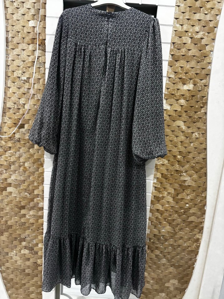 Çiçekli kadın şifon tesettür Kemerli Uzun Elbise - Görsel 2