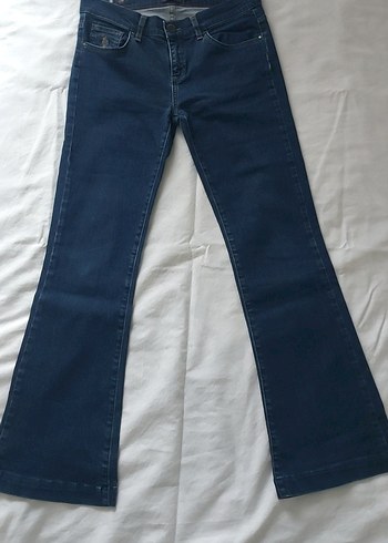 Düşük Bel Düğmeli Lacivert Kadın Midi Kot Pantolon - Görsel 3