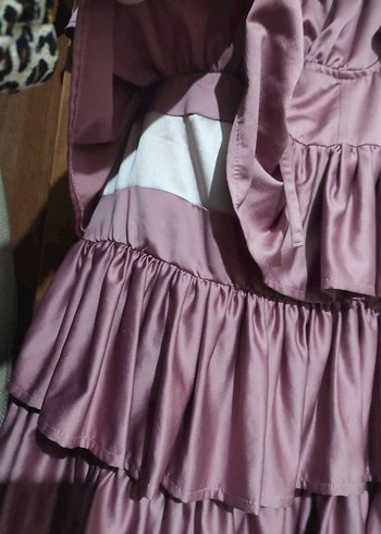 Pembe Renk Kat Kat Volanlı Midi Elbise - Görsel 3