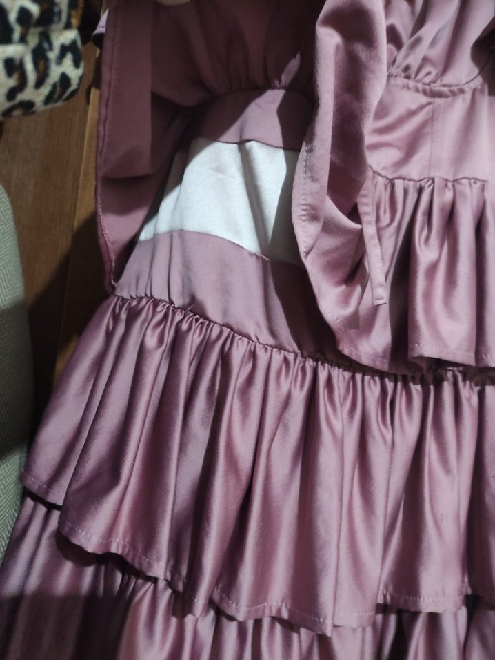 Pembe Renk Kat Kat Volanlı Midi Elbise - Görsel 3