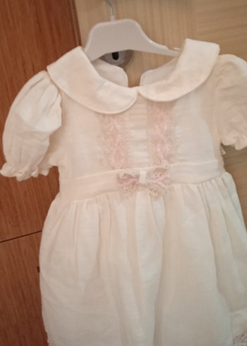 Kız Çocuk Beyaz Keten Vintage Elbise