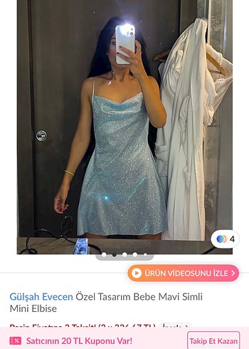 Gülşah Evecen Bebe Mavi Simli Mini Elbise