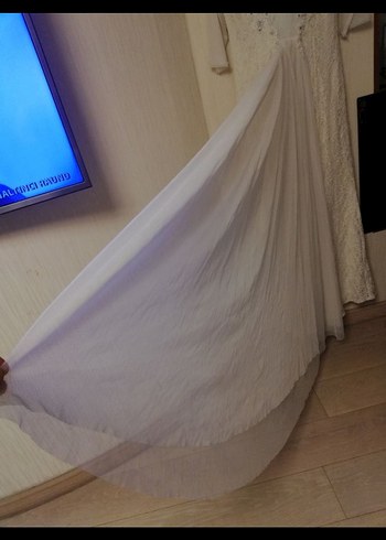 Dantel Ve Taş İşleme Detaylı Uzun Krem Rengi Abiye Elbise - Görsel 6