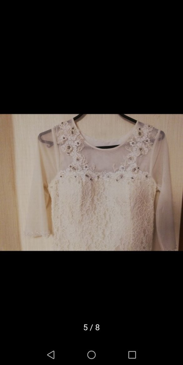 Dantel Ve Taş İşleme Detaylı Uzun Krem Rengi Abiye Elbise - Görsel 4