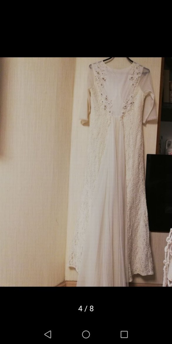 Dantel Ve Taş İşleme Detaylı Uzun Krem Rengi Abiye Elbise - Görsel 3