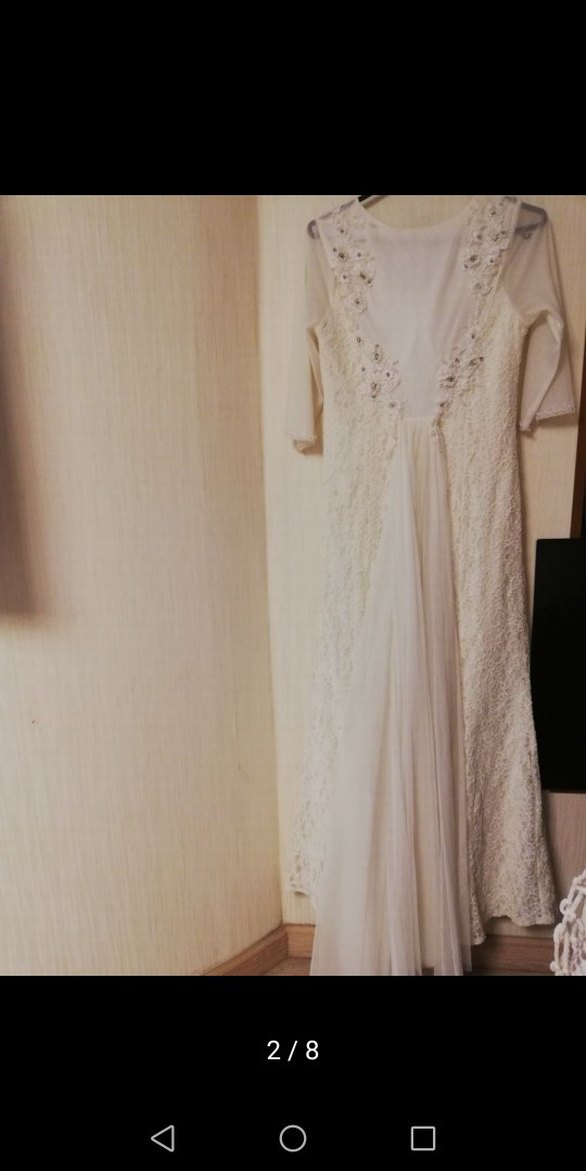 Dantel Ve Taş İşleme Detaylı Uzun Krem Rengi Abiye Elbise - Görsel 2