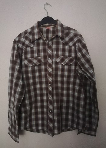 Düğmeli Kahverengi Kareli Erkek Gömlek - Görsel 2