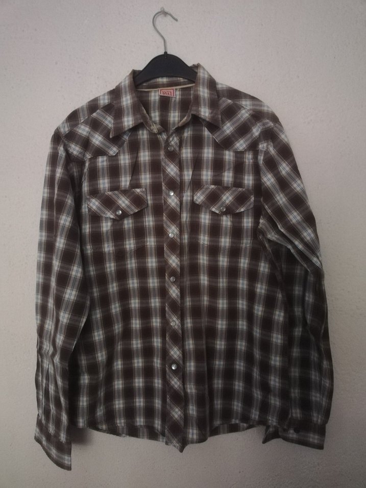 Düğmeli Kahverengi Kareli Erkek Gömlek - Görsel 2