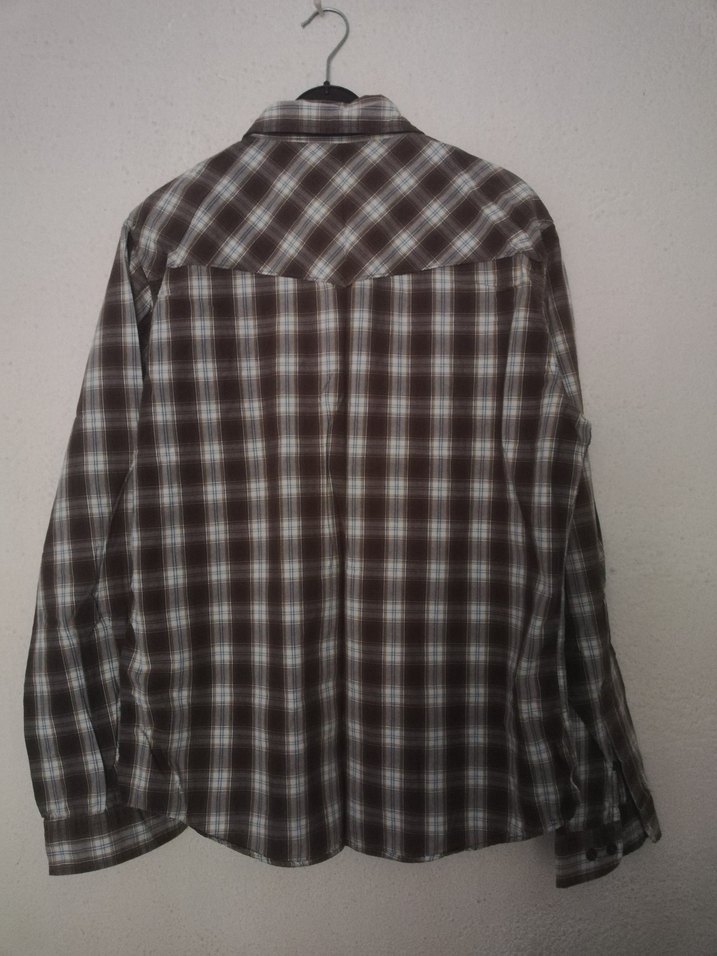 Düğmeli Kahverengi Kareli Erkek Gömlek - Görsel 3