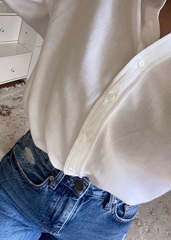 Kadın Beyaz Keten Gömlek - Görsel 4