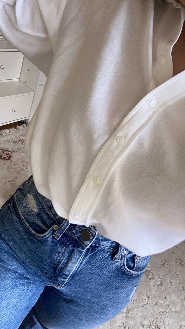 Kadın Beyaz Keten Gömlek - Görsel 4