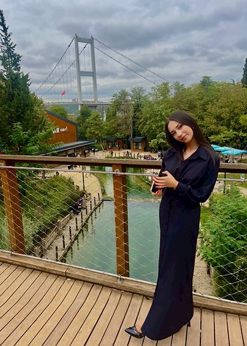 Siyah Uzun Kollu Siyah Uzun Elbise - Görsel 2