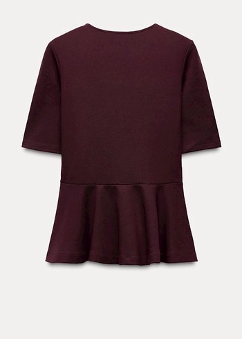 Bordo Kısa Kollu Fırfırlı Bluz - Görsel 3