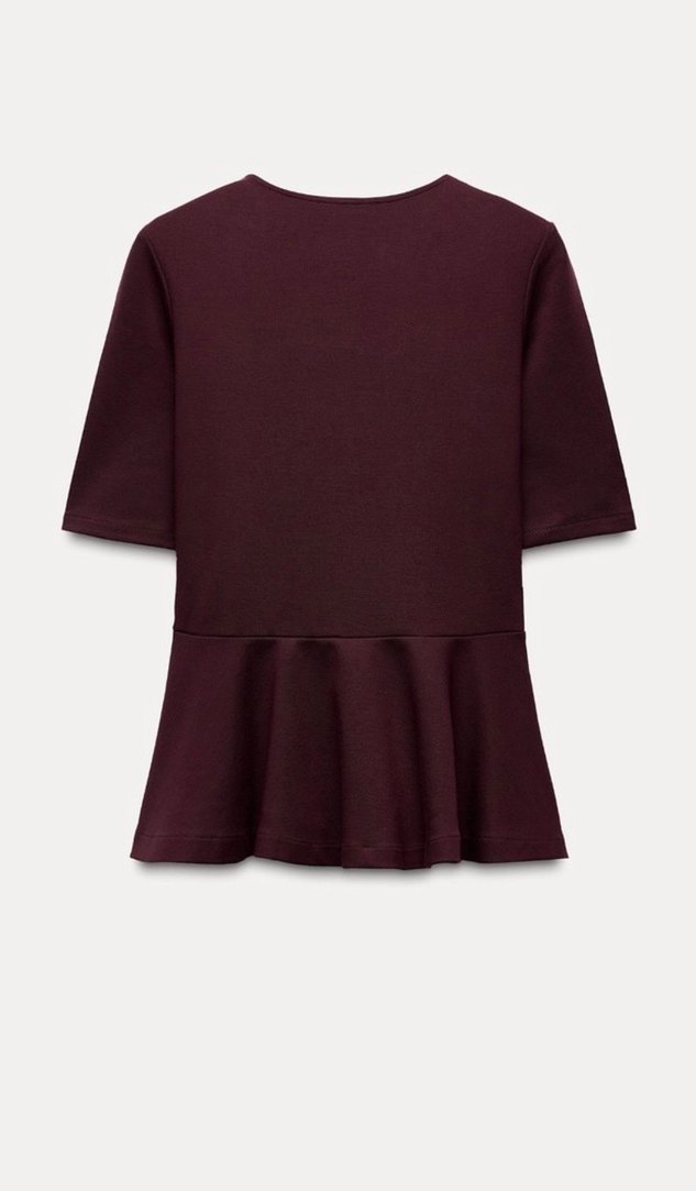 Bordo Kısa Kollu Fırfırlı Bluz - Görsel 3