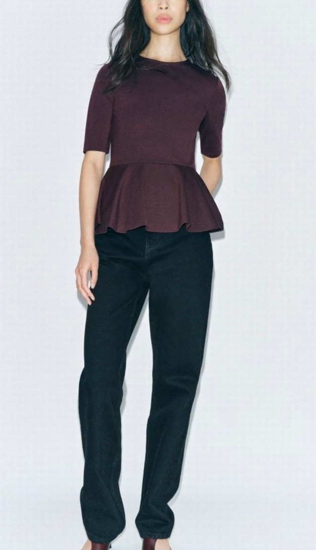 Bordo Kısa Kollu Fırfırlı Bluz - Görsel 4