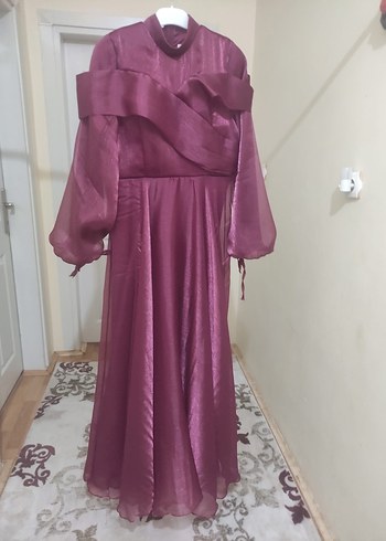 Bordo Drapeli Uzun Abiye Elbise