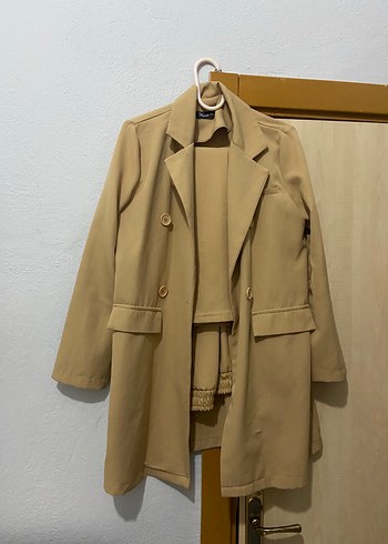 38 Beden camel Renk Bej Düğmeli Kadın Blazer ceket takım
