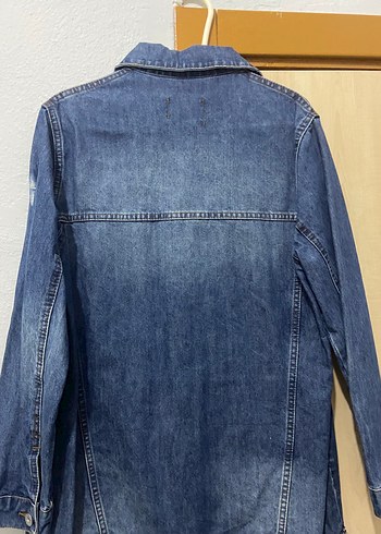 l Beden Düğmeli Mavi Kadın Denim Ceket