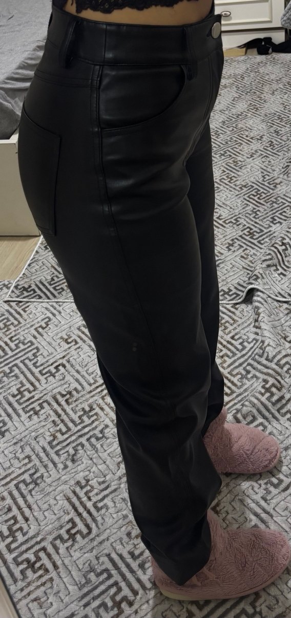 Siyah Deri Kadın Pantolon - Görsel 2