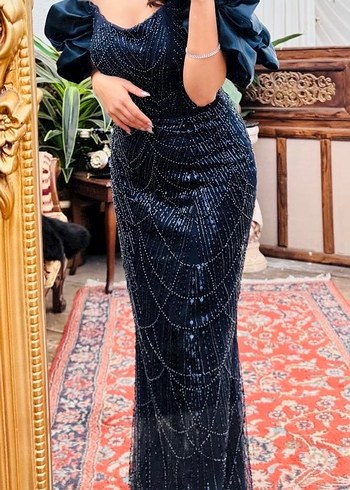 Boncuk İşlemeli Uzun Abiye Elbise - Görsel 2