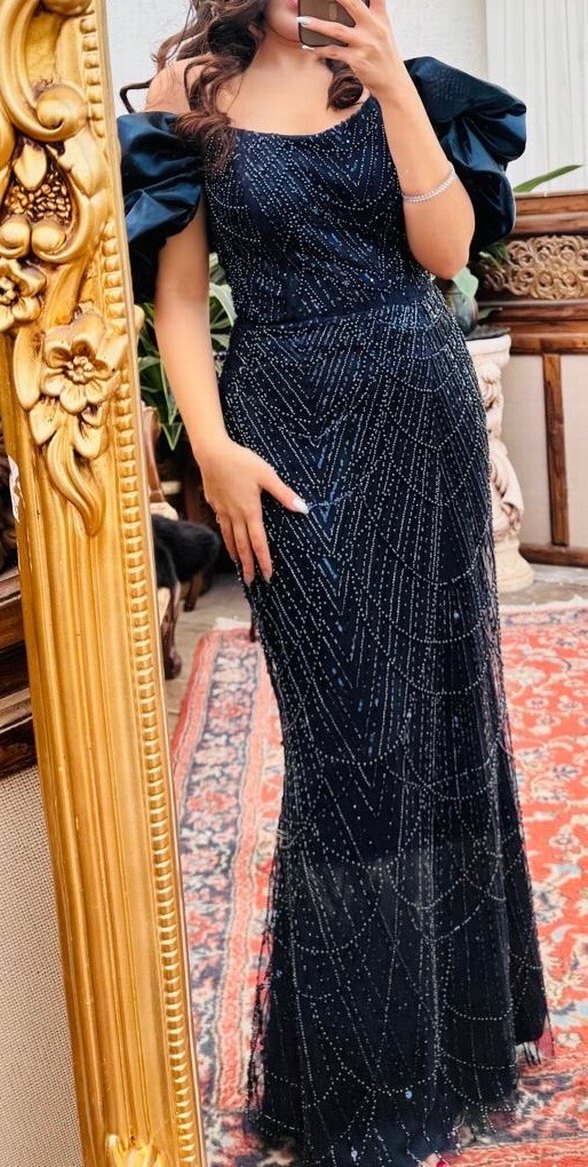 Boncuk İşlemeli Uzun Abiye Elbise - Görsel 3