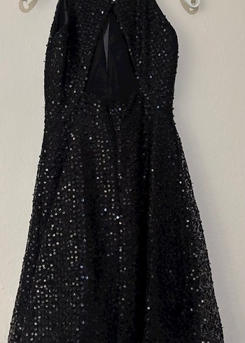 Nakışlı Siyah Midi Abiye Elbise - Görsel 3