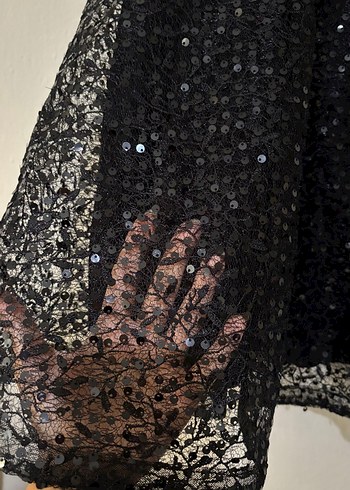 Nakışlı Siyah Midi Abiye Elbise - Görsel 4