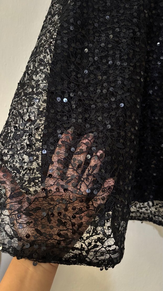 Nakışlı Siyah Midi Abiye Elbise - Görsel 4